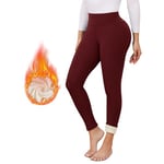 Legging Polaire Femme Hiver Chaud Thermique Pantalon Taille Haute Élastiques Doublé Polaire Leggings Femme pour Exercice de la Vie Quotidienne M Vin Rouge