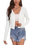 Irevial Boléro Femme Tricot Gilet Court Veste Cardigans Femme Couleur Unie Manche Longue Tricot Évider Col en V Cardigans Pull Casual avec Boutons Veste Chic Cardigan Chemise Blanc,L