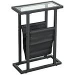 HOMCOM Table d'appoint étroite, Bout de canapé en métal avec Porte-revues et Plateau en Verre trempé, pour Salon, Chambre à Coucher, 40 x 18 x 55,5 cm, Noir