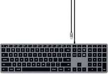 Clavier Slim W3 Rétroéclairé avec Câble avec Pavé Numérique, QWERTY Américain, USB-C - Clavier Lumineux pour MacBook Pro/Air, iPad Pro/Air, Mac Mini, iMac et Plus - Gris - Disposition US