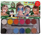 Eulenspiegel 212226 - Palette métallique Carnaval des animaux, 12 couleurs de maquillage aqua professionnel, 2 pinceaux professionnels, 3 tampons éponges