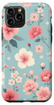 iPhone 11 Pro Pastel Pink White Flowers Light Blue Background Pattern Case