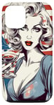 Coque pour iPhone 14 Retro Patriotic Pin-up Vintage USA Flag American Beauty Girl