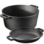 Navaris Marmite en Fonte - Cocotte Faitout en Fonte 4,7 L avec Couvercle pour Induction Four Cuisinière Grill Barbecue - Four Hollandais en Fonte