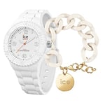 ICE-WATCH - Ice Generation White Forever - Mixed White Wristwatch with Silicone Strap - 019150 (Medium) + Chain bracelet - Almond skin - XL mesh bracelet in off-white (020353)