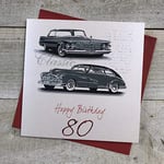 White Cotton Cards SB 18–80"de Voiture, Happy 80 Birthday Carte pour 80ème Anniversaire Faite à la Main Blanc
