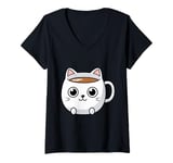 Womens Cute Cat Coffee Mug - Perfect for Cat and Coffee Lovers V-Neck T-Shirt