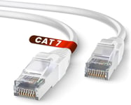 Câble Ethernet Cat 7 15m,100% Cuivre Haute Vitesse cable ethernet- Câble Réseau LAN Rond Intérieur avec Connecteurs RJ45|28AWG,SFTP Blindé internet reseau cable (15 Mètres,Blanc)