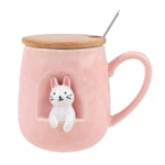 lachineuse - Tasse Lapin - Relief 3D - Funny Bunny - Porcelaine, Bois, Métal - 380 ML - Avec Couvercle et Cuillère - Mug Café, Thé, Chocolat, Cappuccino - Idée Cadeau Originale