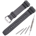 MCXGL Resin Strap Compatible with Casio AE1200WH AE-1300WH F108WH AE-1000 W-218 Replacement Watch Band Waterproof Rubber Bracelet (Black silver buckle)