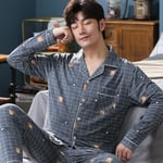 CIDCIJN Homme Pyjama Set,Automne Winter Fashion Comfortable Men’S Pure Cotton Pajamas Sets Fashion Plaid Sleepwear Home Costumes Long Sleeve Casual Pajama Pants 2 Pieces/Setn,Grey Grid,XL