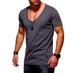 HOUADDY Mens V Neck T-Shirt Solid Color Cotton Short Sleeve Big Tall Shirts,dark gray,L