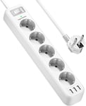 Multiprise Parasurtenseurs Usb 5 Prises Avec 3 Ports Usb Chargeur De Voyage Multiprises Electrique(4000W 16A) Parafoudre Et Surtension Avec Cable 1,8M Pour Smartphone, Maison, Bureau-Blanc