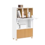 SoBuy Table d’Étude, Bureau Enfant, Table Enfant avec Rangement, Meuble de Rangement pour Chambre d’Enfant avec 1 Table Pliante, 4 Compartiments et 2 Portes, 70x25x108cm, Blanc, FWT107-WN