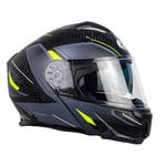 One by Camamoto | Casque Moto et Scooter Urbain, Noir - Jaune, Double Visière, Intérieur Amovible, Homologué ECE R22-06, Taille M (57-58 cm)