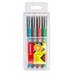 Stabilo Stylo roller, Eye, pointe moyenne (0,5 mm), corps en polypropylène dans des coloris assortis, couleurs d'encre assorties : noir, bleu, vert, rouge (paquet 4 unités)