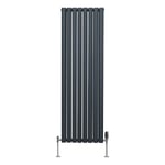 Radiateur à Colonne Ovale 1600 x 480mm & Robinet Thermostatique Chromé, Chauffage Moderne Vertical en Acier au Carbone Gris Anthracite Mat, Cuisine Salle de Bain [Brosse, Attaches & Supports INCLUS]