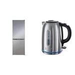 Russell Hobbs Low Frost Silver 60/40 Fridge Freezer, 173 Total Capacity & 20460 Quiet Boil Kettle, Brushed Stainless Steel, 3000W, 1.7 Litres