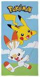 Pokemon handduk - 70x140 cm - Barnhandduk med Pikachu och Scorbunny - Badhandduk 100% bomull