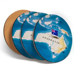 4 x Coasters  - Australia World Map Flag  #44172