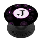 Support de téléphone portable Pop Up pour main Motif floral Lettre J Noir PopSockets PopGrip Interchangeable