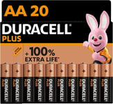 Duracell Plus AA Batteries 20 Pack - Alkaline 1.5V - Up To 100% Extra Life - For