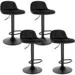 Woltu - 4 x Tabouret de Bar en Velours, Tabouret de Comptoir Hauteur Réglable 62-83cm, Pivotant à 360°, Noir