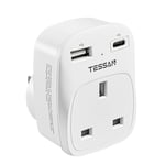 TESSAN UK to USA Plug Adapter with 2 USB, American 3 in 1 US USA Travel Adapter from UK to USA, Canada, Thailand, Mexico (Type B)