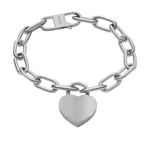 Fossil Women's Harlow Linear Texture Heart Stainless Steel Station Bracelet, JF04659040