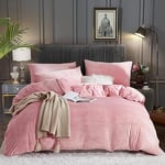 Luofanfei Housse de Couette Hiver 240x260 Rose Chaude Flanelle Toucher Cashmere Polaire Parure de Lit en Velours Doux avec Fermeture Éclair, Linge de Lit 2 Personnes avec 2 Taies d'oreiller 65x65 cm