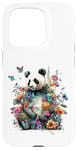 Coque pour iPhone 15 Pro Panda mignon avec fleurs et papillons pour femmes, filles et enfants