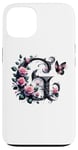 Coque pour iPhone 13 Letter G Initial Floral Monogram Rose Pink Flower Butterfly