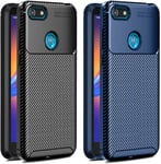 For Motorola Moto E6 Play, Armour Shockproof Tough Carbon Fibre Phone Case Cover