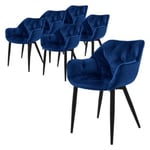 Lot de 6 chaises de salle à manger assise bleu foncé en velours pieds métal noir