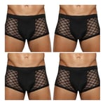 Casey Kevin Mens Sexy Underwear 4 Pack Lace Boxer Briefs See Through Trunks Breathable Mesh Underpants,CK2116-4 pack-b,L