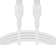 BoostCharge Flex câble USB-C vers USB-C en silicone,certifié USB-IF,recharge Power Delivery,câble USB C pour iPhone 15,MacBook,iPad Pro,Samsung Galaxy S24,Google Pixel,etc,1 m,blanc