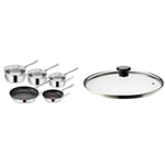 Tefal Jamie Oliver Cook's Direct, 5 Pieces Non-Stick Stainless Steel Pots & Pans Set, 16&18&20cm & 28097712 Compatible Glass Lid, Steam Vent, 28 cm - Transparent