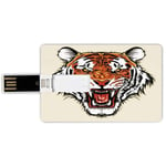 8G USB Flash Drives Credit Card Shape Tiger Memory Stick Bank Card Style Angry Ready to Attack Beast with Sharp Fangs Jungle Animal Detailed Face of Hunter,Orange Black Waterproof Pen Thumb Lovely Ju