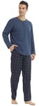 YUSHOW Ensemble Pyjama Homme T-Shirt en Polaire à Manches Longues Ultra Doux Flanelle Bas de Pyjamas Carreaux avec Poches Vêtements de Nuit Vêtements de Détente, Carreaux Bleu Marine+Bleu Marine, XL