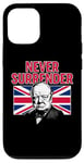 Coque pour iPhone 12/12 Pro Winston Churchill Never Surrender avec drapeau Union Jack