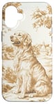 Coque pour iPhone 16 Plus Charmante toile de jouy beige golden retriever