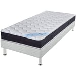 Matelas + sommier tapissier 80x190 Ressorts - Rubis - Soutien très ferme - Blanc