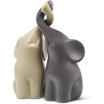 Älskande par av elefanter i beige & grå - modern keramisk skulptur som set - dekorationsfigur 16 cm hög - elefant väl lämpad som present