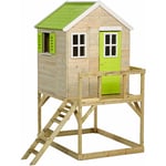 Kangui - Maison de jardin enfant extérieur - Cabane en Bois avec plateforme - Toit étanche - Vert et Blanc