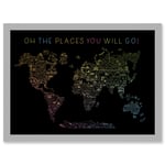 World Travel Landmark Line Map Oh The Places You Will Go! Rainbow Black Artwork Framed Wall Art Print A4