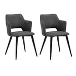 MEUBLE COSY Lot de 2 Chaises de Salle à Manger Scandinave Fauteuil avec Accoudoirs Assise rembourrée en Tissu Pieds en métal pour Cuisine Salon Chambre Bureau, Acier allié, Gris, 48x54,5x80cm