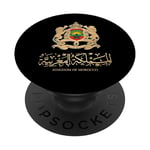 Emblème doré du Royaume du Maroc avec drapeau du Maroc PopSockets PopGrip Adhésif