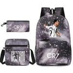 Fotbollsstjärna C Ronaldo Cr7 ryggsäck med printed runt studenten Tredelad ryggsäck. Starry grey 3 Starry grey 3 Shoulder bag pencil case