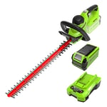 Greenworks G40HT61K2, Taille-Haie à Batterie, Lames Double Action 61 cm, Coupe jusqu'à 27 mm d'Épaisseur, 3000 tr/min, Batterie 40V 2Ah et Chargeur, Garantie 3 Ans