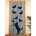 Rideau de porte Chat et Papillon - Bambou - 90 x 200 cm